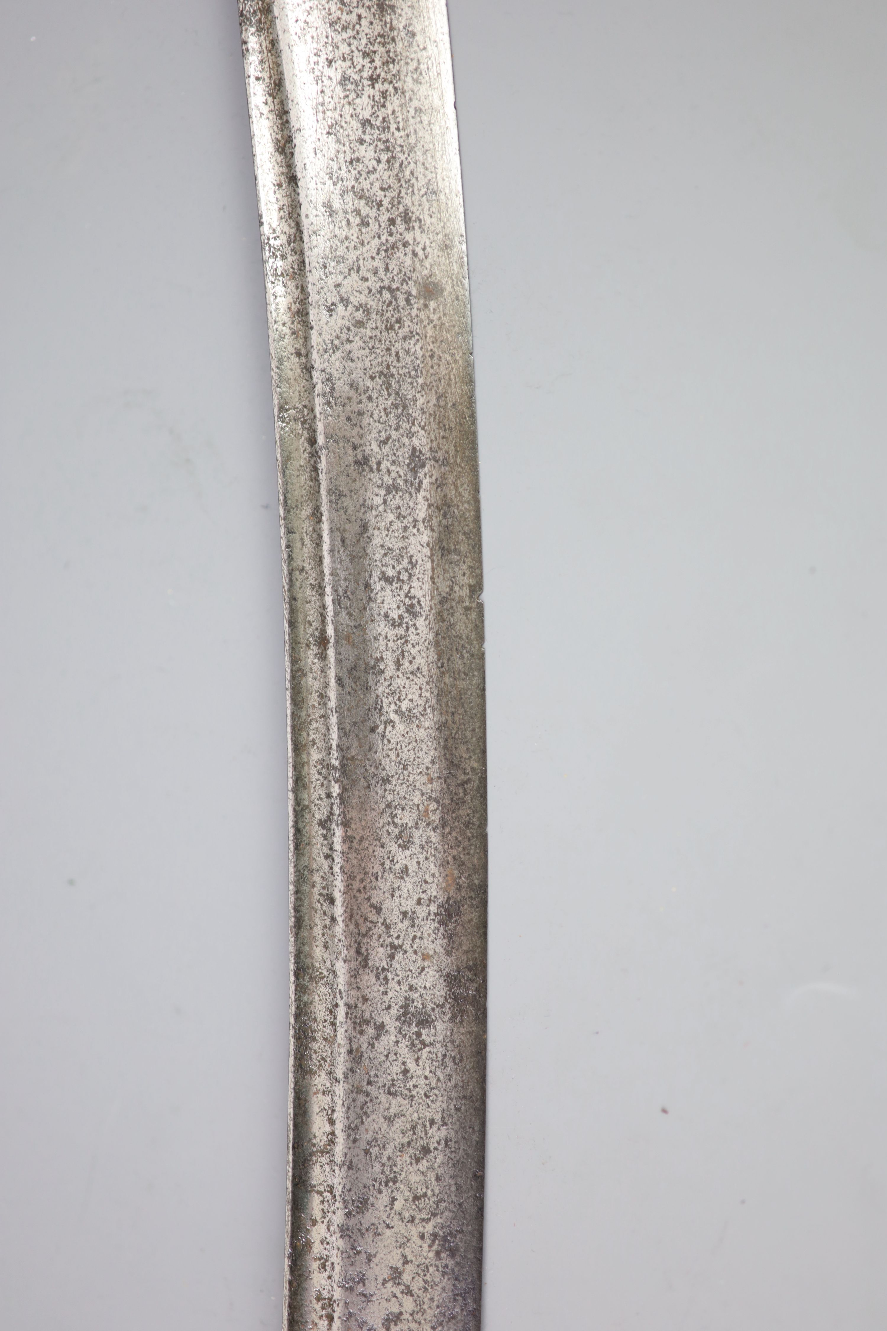 A late 17th century military hangar sword, length 34in.